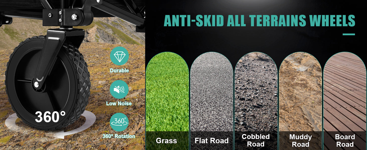 Collapsible Folding Wagon Cart 150L,Heavy Duty Garden Cart with All Terrain Wheels,Portable Large Capacity Utility Wagon Cart for Camping Fishing Sports Shopping,Black,fast and free delivery