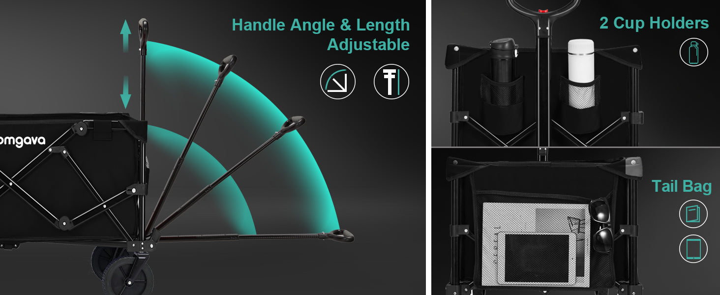 Collapsible Folding Wagon Cart 150L,Heavy Duty Garden Cart with All Terrain Wheels,Portable Large Capacity Utility Wagon Cart for Camping Fishing Sports Shopping,Black,fast and free delivery