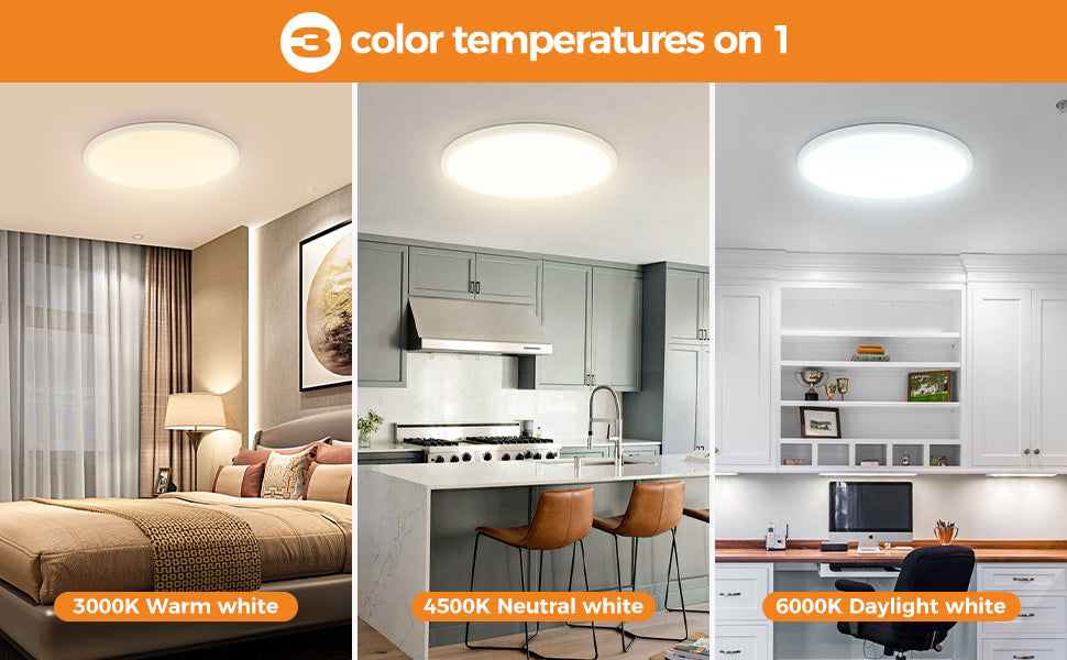 2PACK LED Flush Mount Ceiling Light Fixture, 12Inch 28W Ceiling Light, Dimmable & 3000K/4500K/6000K 3 Color Adjustable Round Ceiling Light 3200LM Low Profile Ceiling Light Fixtures for Kitchen Bedroom