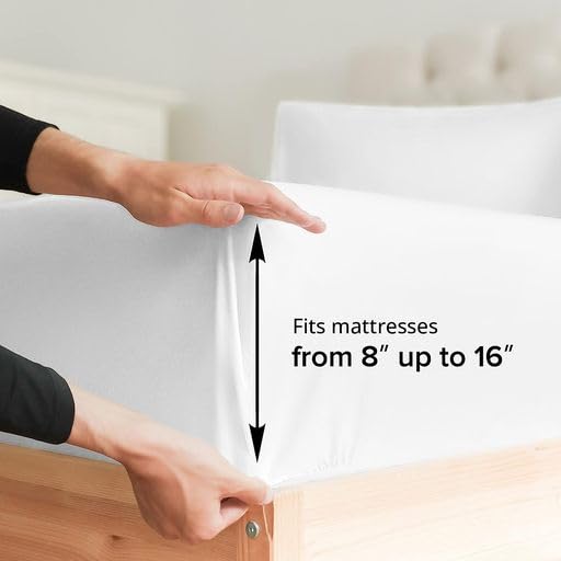 Cymak Queen/King 4 Piece Bedding Sheet Set - Breathable & Cooling Bed Sheets - Hotel Luxury Bed Sheets for Women & Men- Deep Pockets - Easy-fit - Soft & Wrinkle Free - Home Decor -White Oeko-Tex Bed Set