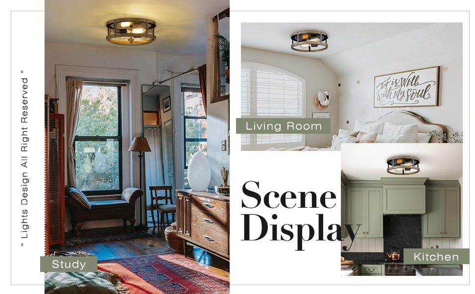 Farmhouse Ceiling Light, 13'' Imitation Wooden Flush Mount Ceiling Light Fixtures, Retro 2-Light Ceiling Lamp for Hallway Entryway Bedroom Kitchen Dining Room , UL Certification,free and fast delivery..