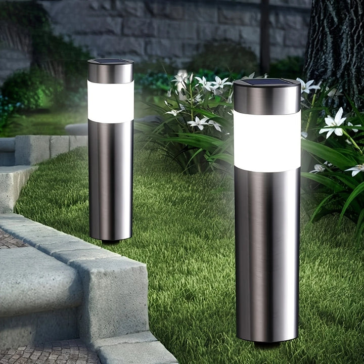 2 Pcs Modern Stainless Steel Solar Outdoor LED Pathway Lights - For Garden, Pathway, Lawn, Yard, Bollard Lighting, free shipping, delivery two weeks.