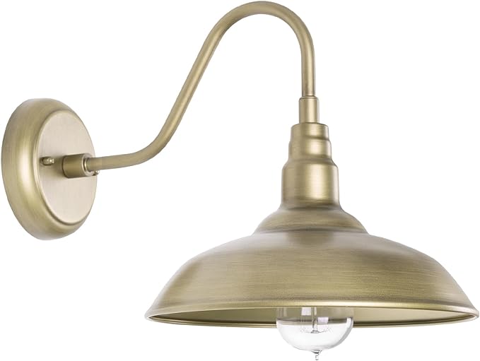 10" Outdoor Barn Light Fixture Wall Mounted Outside Gooseneck Wall Lighting with Brass Finish, Exterior Farmhouse Wall Sconce Waterproof Porch Wall Lighting for Patio, Garage,ETL Listed,free and fast delivery.