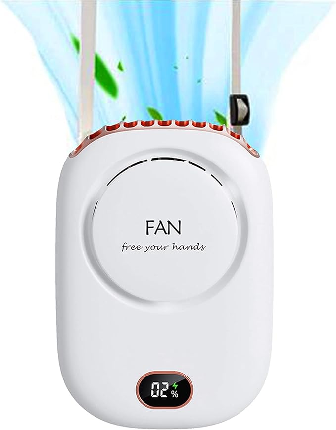 Mini Personal Fan Portable and Rechargeable with Lanyard Bracket  Hanging Neck Put on Desk Clip Waist Outdoor Cooling for Travel Camping Powerful 3 Speed Bladeless Quiet Fan, White,free and fast Shipping