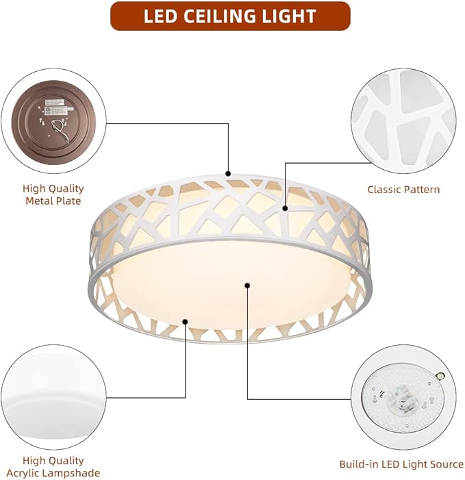 Flush Mount Ceiling Light,12" 20W 1400LM Ceiling Light, 3000K/3500K/4000K/5000K/6500K,White Finished,LED Dimmable Lighting Fixture for Kitchen, Hallway, Bedroom, Laundry,ETL Certified,Free and fast shipment.