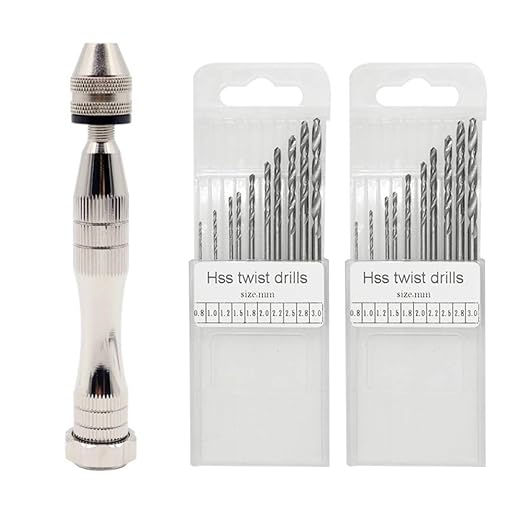 Hand Pin Vise with 20 Pcs Drill Bits, FineGood Precision Hand Drill Rotary Tool with Mini Twist Drill Bits Set for Resin Casting Molds, Jewelry Wood Plastic Making.Free and fast shipping.