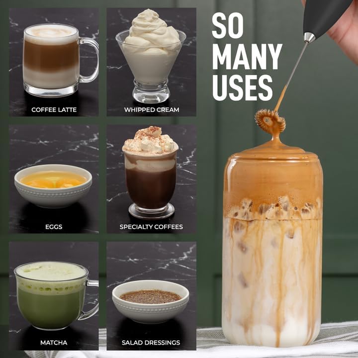 Zulay Powerful Milk Frother Handheld Foam Maker for Lattes - Whisk Drink Mixer for Coffee, Mini Foamer for Cappuccino, Frappe, Matcha, Hot Chocolate by Milk Boss (Black).Free and fast shipment one week.