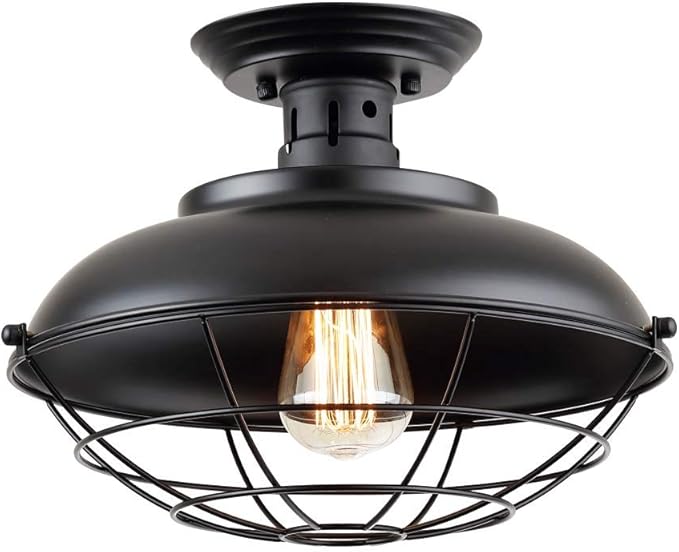 Industrial Flush Mount Ceiling Light, Upgrade Vintage Rustic Metal Cage E26 Flush Mount Industrial Light Farmhouse Style for Kitchen Dining Room Foyer Hallway Porch Entryway Bedroom,UL listed.Fast and free shipping.
