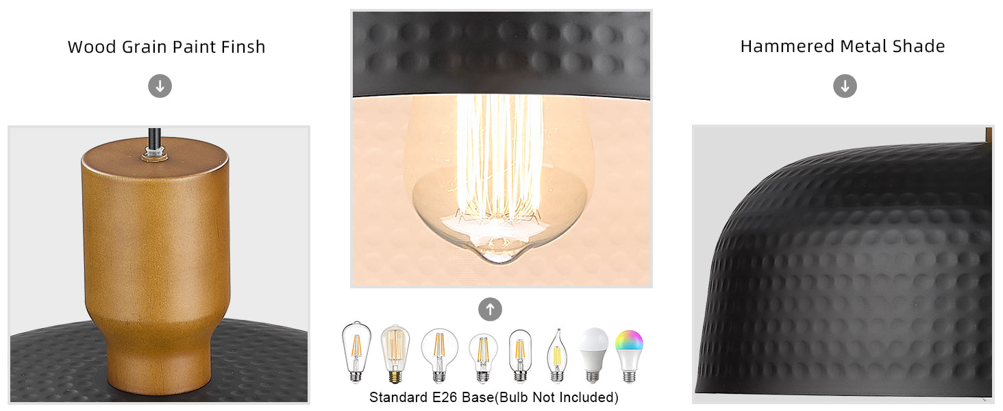 Pendant Light Fixtures Ceiling Hanging with Hammered Metal Shade, Modern Pendant Light for Kitchen Island Lighting Hanging Lamp Adjustable Height, Medium,Pack of two, Free and fast shipping,ETL Certified.