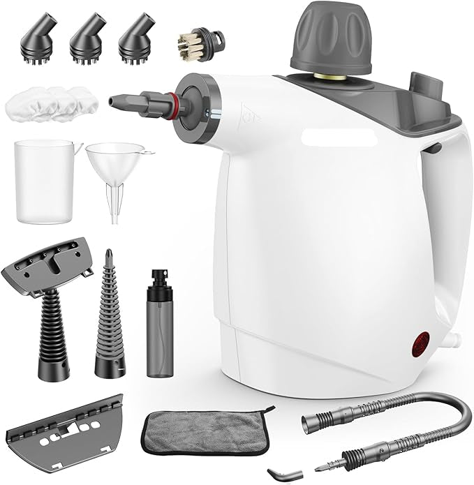 Steam Cleaner Handheld for Home-500ml Large Capacity Steam Cleaner with 16 Accessories, Auto Continuous Steam & Safety Lock, Multi-Purpose for Kitchen Grease, Bathroom Grout (Grey/White),ETLCertified.Free  and fast delivery.