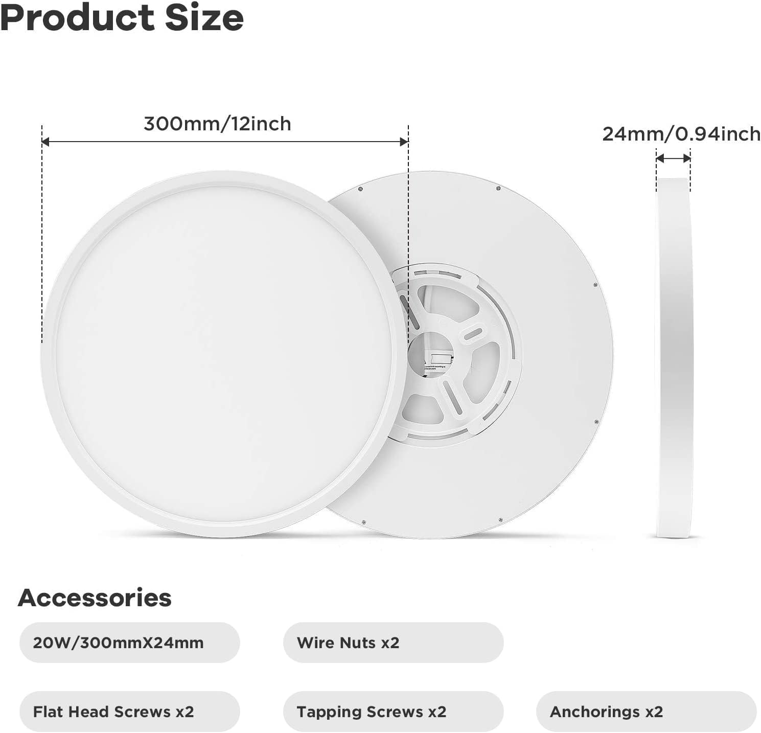 ocioc 12 inch Flush Mount Ceiling Light Fixture Dimmable White, 20W, Color Temperature Selectable, Round Low Profile LED Ceiling Lights for Bedroom, Closet, Hallway, 3000K/4000K/6500K ETL Listed