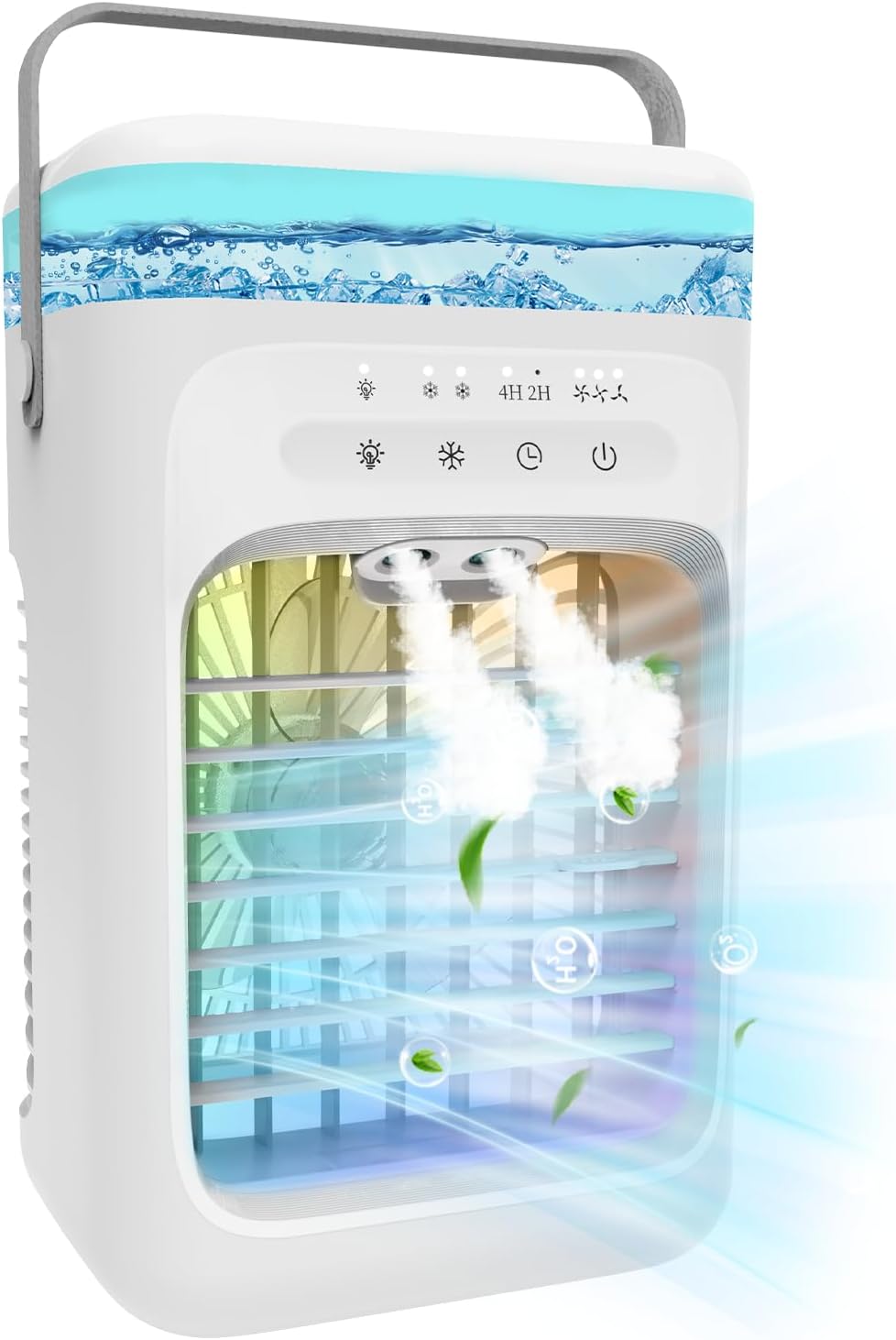 Portable Evaporative Air Cooler – 3 Fan Speeds, 2–4 Hour Timer, 7-Colour LED Light, Eco-Friendly Mini Cooling Fan for Home, Bedroom, Office & Travel