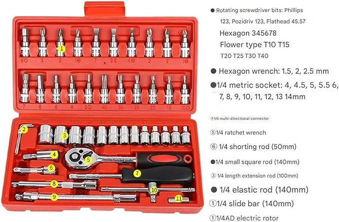 Cordless Slim Ratchet Set, Portable Manually Slim Ratchet Set, 46 in 1 Socket Ratchet Wrench Set for Repairs (Black),fast and free delivery.