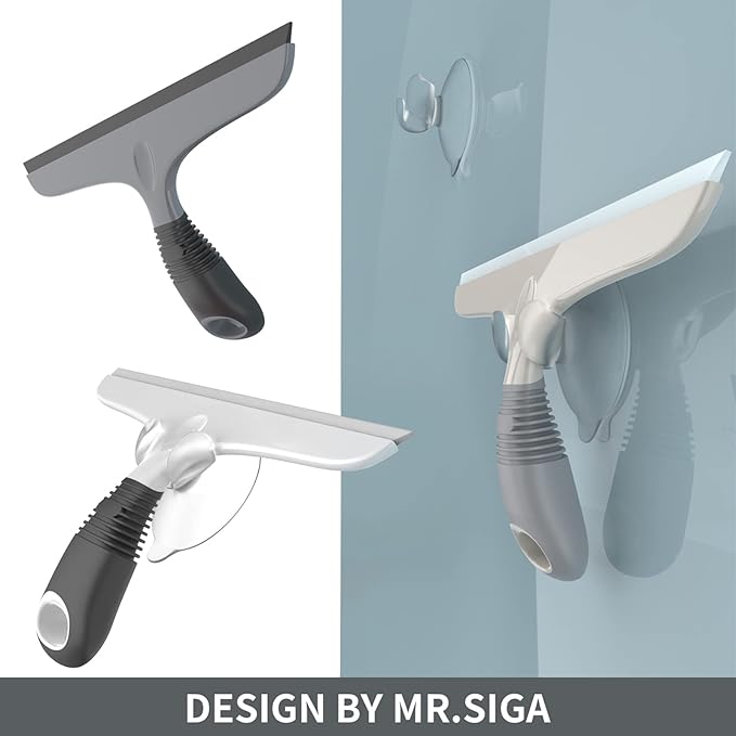 MR.SIGA Multi-Purpose Silicon Squeegee for Window, Glass, Shower Door, Car Windshield, Heavy Duty Window Scrubber, Includes Suction Hook, 10 inch, White & Black, 1 Pack,Fast and free shipping..