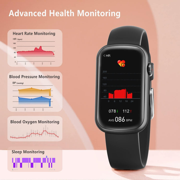 Slim Fitness Tracker with Blood Oxygen, Blood Pressure, 24/7 Heart Rate and Sleep Tracking, IP68 Waterproof Activity Trackers and Smart Watches with Step Tracker, Pedometer for Women