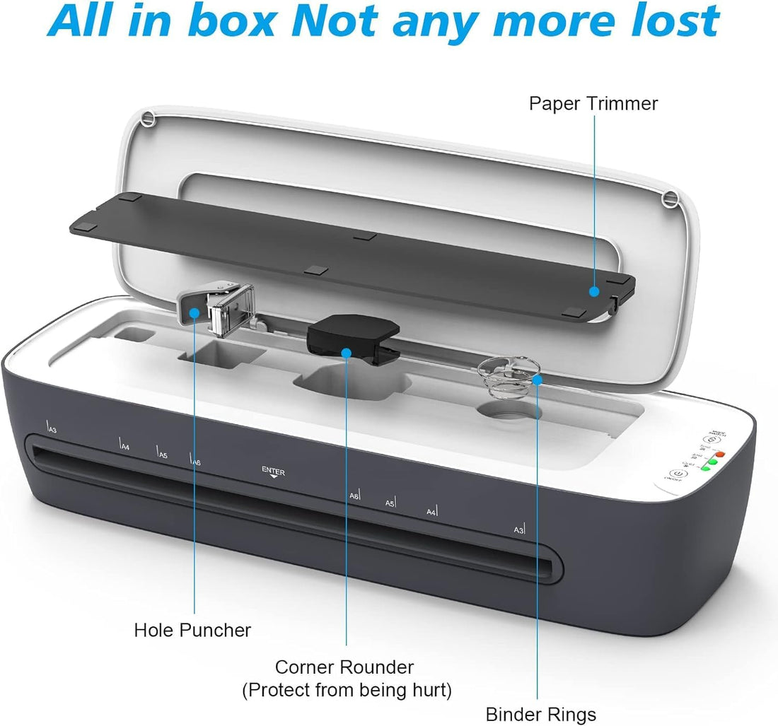 Laminator Machine and Sheets 13-Inch, Laminating Machine 11x17 Cold Thermal Laminator,white colour, 9 in 1 Lamination Machine 60s Warm-Up No Jam, for Home/School/Office use, Fast and free shipping.