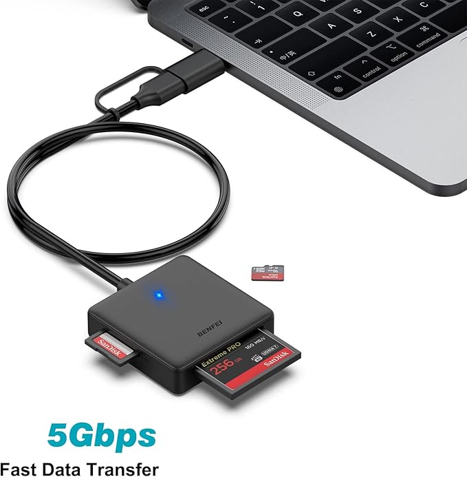 Memory Card Reader,  4in1 USB 3.0 and USB-C to SD Micro SD MS CF Card Reader Adapter, 4 Cards Simultaneously Read and Write, Compatible with iPhone 15 Series, MacBook Pro/Air 2023, and More,free and fast shipping.