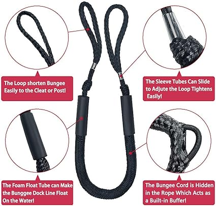Bungee Dock Line, Mooring Ropes 2 Pack of 4-5.5 ft - Perfect for Boat, PWC, Jet ski, Pontoon, Kayak, Canoe, Power Boat, fast and free shipping
