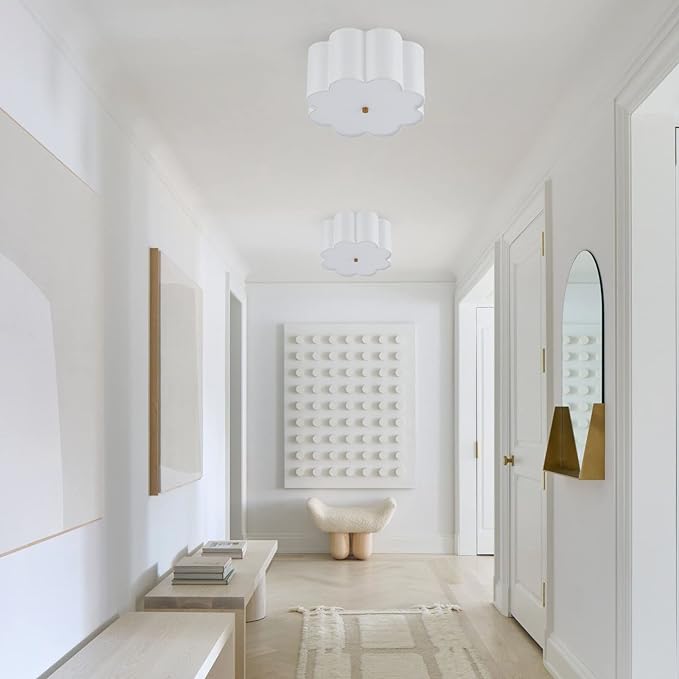 Semi Flush Mount Ceiling Light Fixture, Modern Close to Ceiling Lamp with Cream White Fabric Drum Shade for Nursery Kids Room Bedroom Kitchen Hallway Entryway 3-Light UL Listed,fast and free shiping