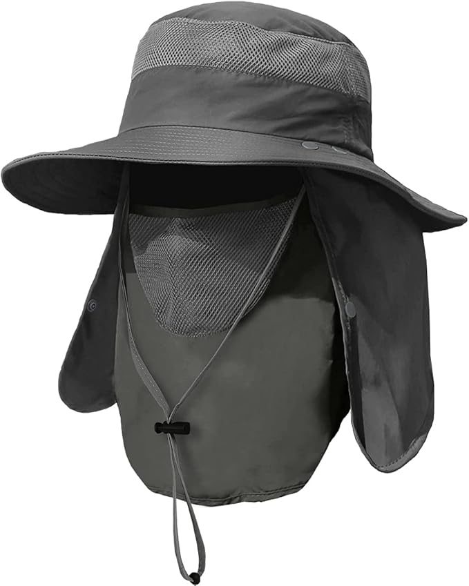 Men's Wide Brim Fishing Hat Outdoor UPF 50+ Sun Protection Removable Face and Neck Flap, fast and free shipping.