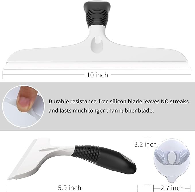 MR.SIGA Multi-Purpose Silicon Squeegee for Window, Glass, Shower Door, Car Windshield, Heavy Duty Window Scrubber, Includes Suction Hook, 10 inch, White & Black, 1 Pack,Fast and free shipping..