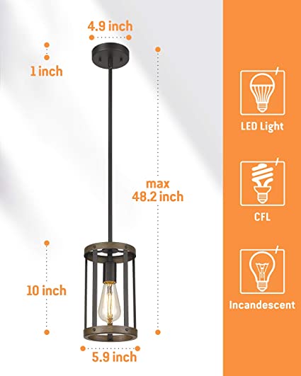 Farmhouse Pendant Light, Adjustable Hanging Light Fixtures with Matte Black and Wooden Grain Finish, Hanging Ceiling Lamp for Kitchen Living Room Bedroom Hallway..Certification UL, Delivery 10 days.Free shipping to Canada.