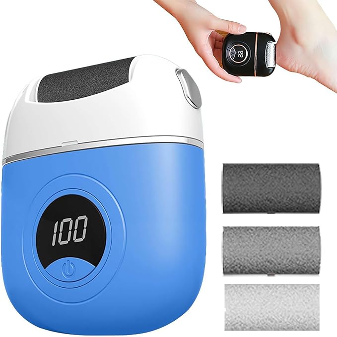 Automatic Callus Remover for Feet,Electric Washable Digital Display Electric Foot Polisher with Roller Heads 2 Gears,Rechargeable Pedicure Tools Waterproof Foot File for Dead Cracked Skin (Blue).free delivery in 30days