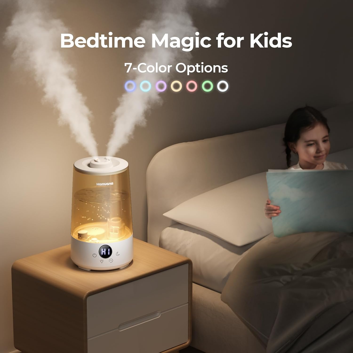 Humidifiers for Bedroom Home, 3.6L Cool Mist Top-Fill 34H Super Long Time, Quiet 23dB, Baby Humidifier, Oil Diffuser for Large Room, Plants, Nursery, Office BPA FREE, 7 Color Light Ultrasonic