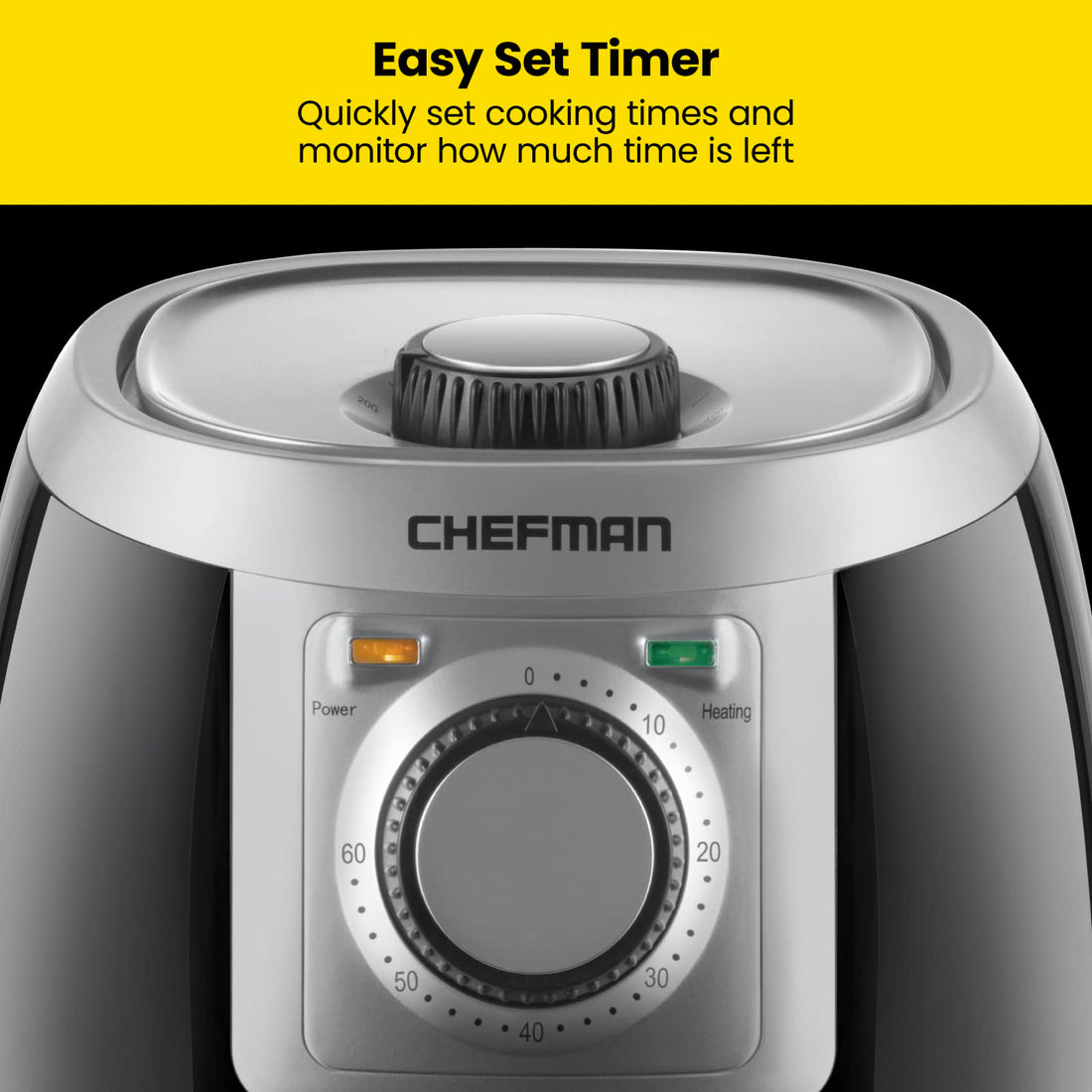 TurboFry 2-Quart Air Fryer, Personal Compact Healthy Fryer w/ Adjustable Temperature Control, 60 Minute Timer and Dishwasher Safe Basket, Black