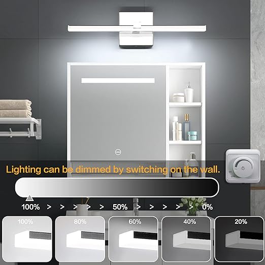 Bathroom Light Fixture 18in Modern Chrome LED 14W Dimmable Vanity Lighting Fixtures Cool White Light 6000K,ETL Certified Driver, free,fast delivery to Canada