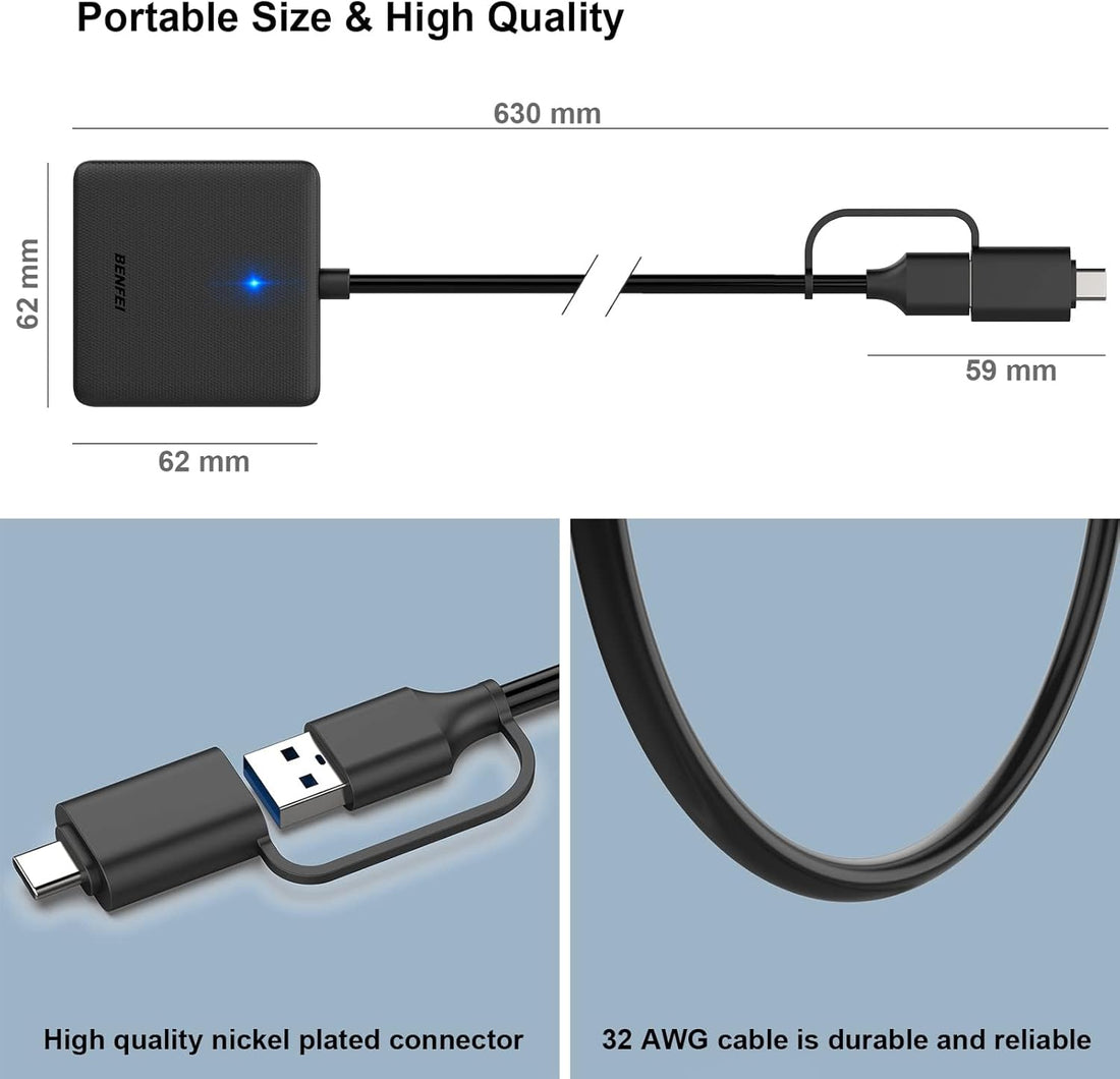 Memory Card Reader,  4in1 USB 3.0 and USB-C to SD Micro SD MS CF Card Reader Adapter, 4 Cards Simultaneously Read and Write, Compatible with iPhone 15 Series, MacBook Pro/Air 2023, and More,free and fast shipping.