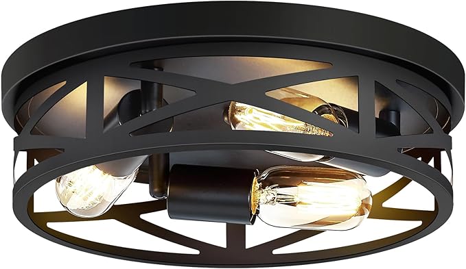 13 inch Farmhouse Ceiling Light Fixture,3-Light Hallway Light Fixtures Ceiling,Black Flush Mount Ceiling Light,Light Fixture Ceiling Mount for Kitchen Hallway Entryway,E26 Base（1 Pack）UL Listed.Fast and free shipping.