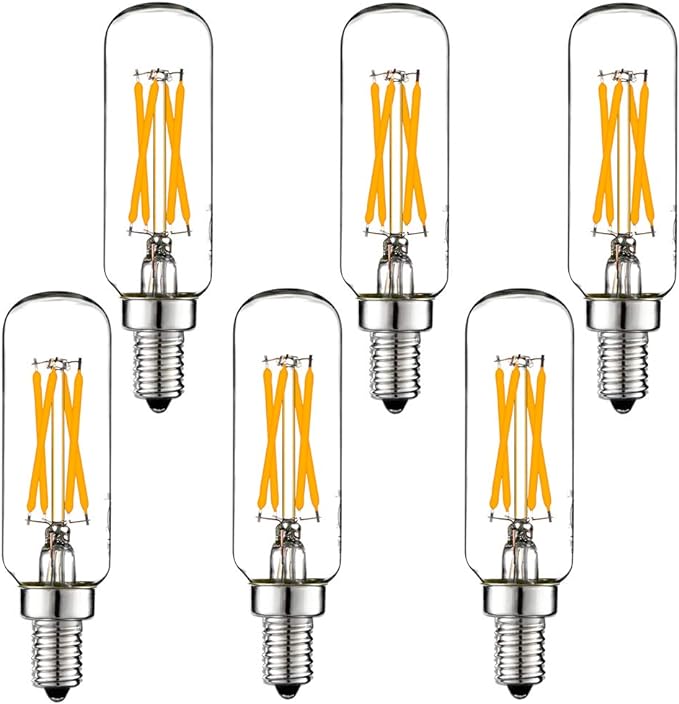 LED T25 Candle Light Bulb, 4Watt = 40Watt, Clear Filament, Warm White 2700K, T25, Base E12, 400LM, CRI90, Dimmable  (6-Pack)