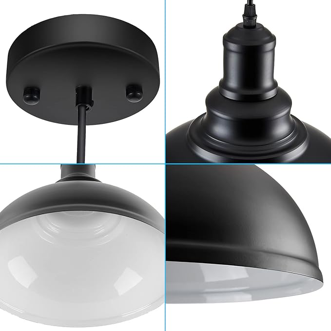 Pendant Lighting Vintage Industrial Fixtures, Black Metal Farmhouse Lights, Ceiling Lamp for Kitchen Home Island Dining Room Bedroom, 11.4 inches,Free and fast shipping.