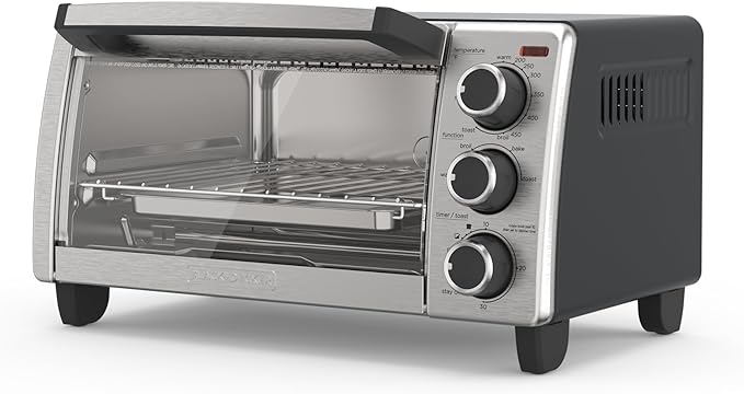 4-Slice Natural Convection  Toaster Oven, Stainless Steel, Bake, Broil, Toast, Keep Warm Cooking Functions