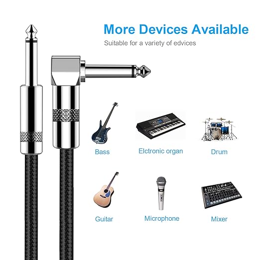 Guitar Cable 10ft New bee Electric Instrument Cable Bass AMP Cord for Electric Guitar, Bass Guitar, Electric Mandolin, Pro Audio (Right Angle to Straight, Black), FREE AND FAST DELIVERY.