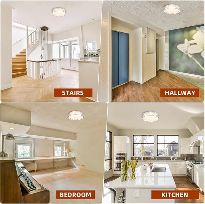 Flush Mount Ceiling Light,12" 20W 1400LM Ceiling Light, 3000K/3500K/4000K/5000K/6500K,White Finished,LED Dimmable Lighting Fixture for Kitchen, Hallway, Bedroom, Laundry,ETL Certified,Free and fast shipment.