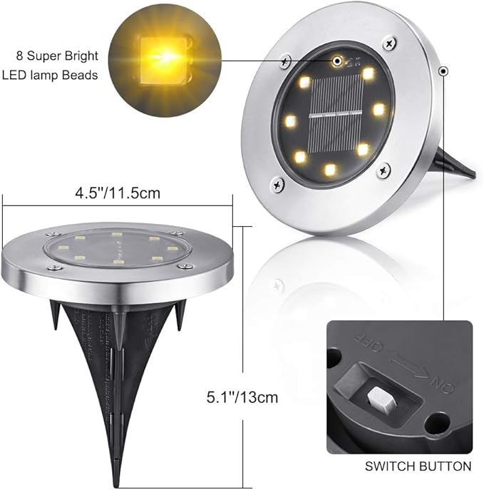 Solar Ground Lights Outdoor, 16 Pack 8 LED Solar Disk Lights Waterproof Garden In-ground Pathway Lights Landscape Lighting for Lawn,Yard,Deck,Patio,Walkway (Warm White),Fast and free delivery.