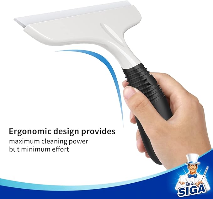 MR.SIGA Multi-Purpose Silicon Squeegee for Window, Glass, Shower Door, Car Windshield, Heavy Duty Window Scrubber, Includes Suction Hook, 10 inch, White & Black, 1 Pack,Fast and free shipping..