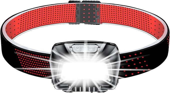 Headlamp Rechargeable, 2000L Super Bright LED Head Lamp Headlight with Red Warning Lights and 6 Modes, Motion Sensor Control, IPX5 Waterproof, Lightweight Flashlight for Running, Hiking etc.Fast and free shipping