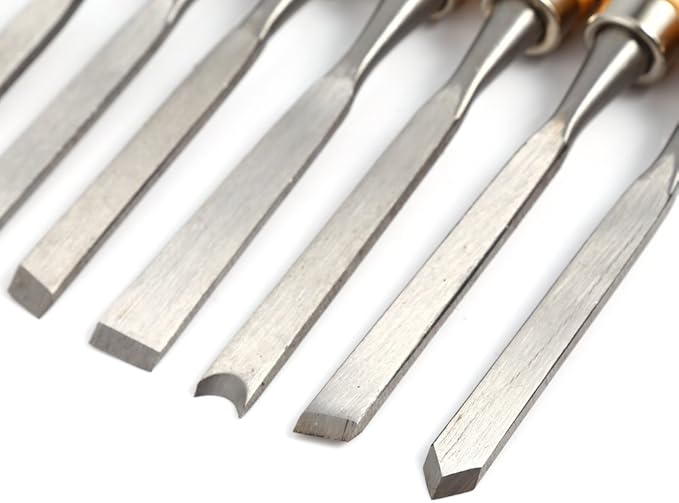 12 Pcs Professional Wood Handle Carving Chisels Tools, Woodworking Sculpting Wood Carving Chisel Set for DIY Art Craft Clay Carpentry