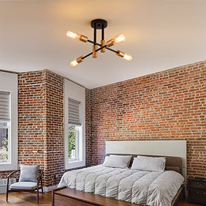 Black and Gold Modern Sputnik Chandelier Ceiling Light Fixtures,4-Lights Mid Century Industrial Metal Semi Flush Mount Ceiling Lights for Bedroom Kitchen Hallway Entryway Office UL Listed