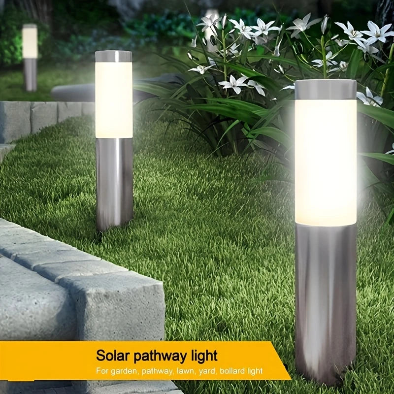 2 Pcs Modern Stainless Steel Solar Outdoor LED Pathway Lights - For Garden, Pathway, Lawn, Yard, Bollard Lighting, free shipping, delivery two weeks.