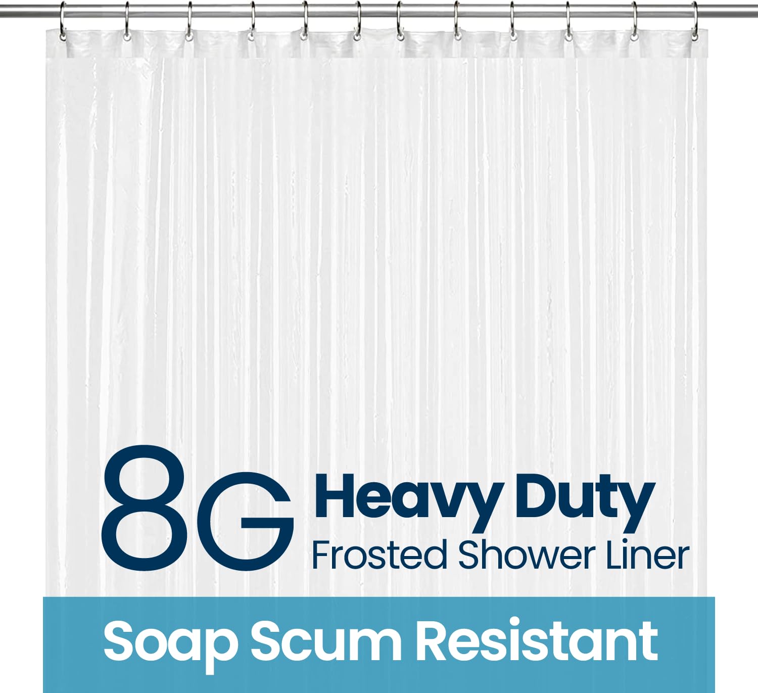 Cymak PEVA 8G Bathroom Shower Curtain Liner Clear, 8G Heavy Duty Waterproof Shower Curtain Liner