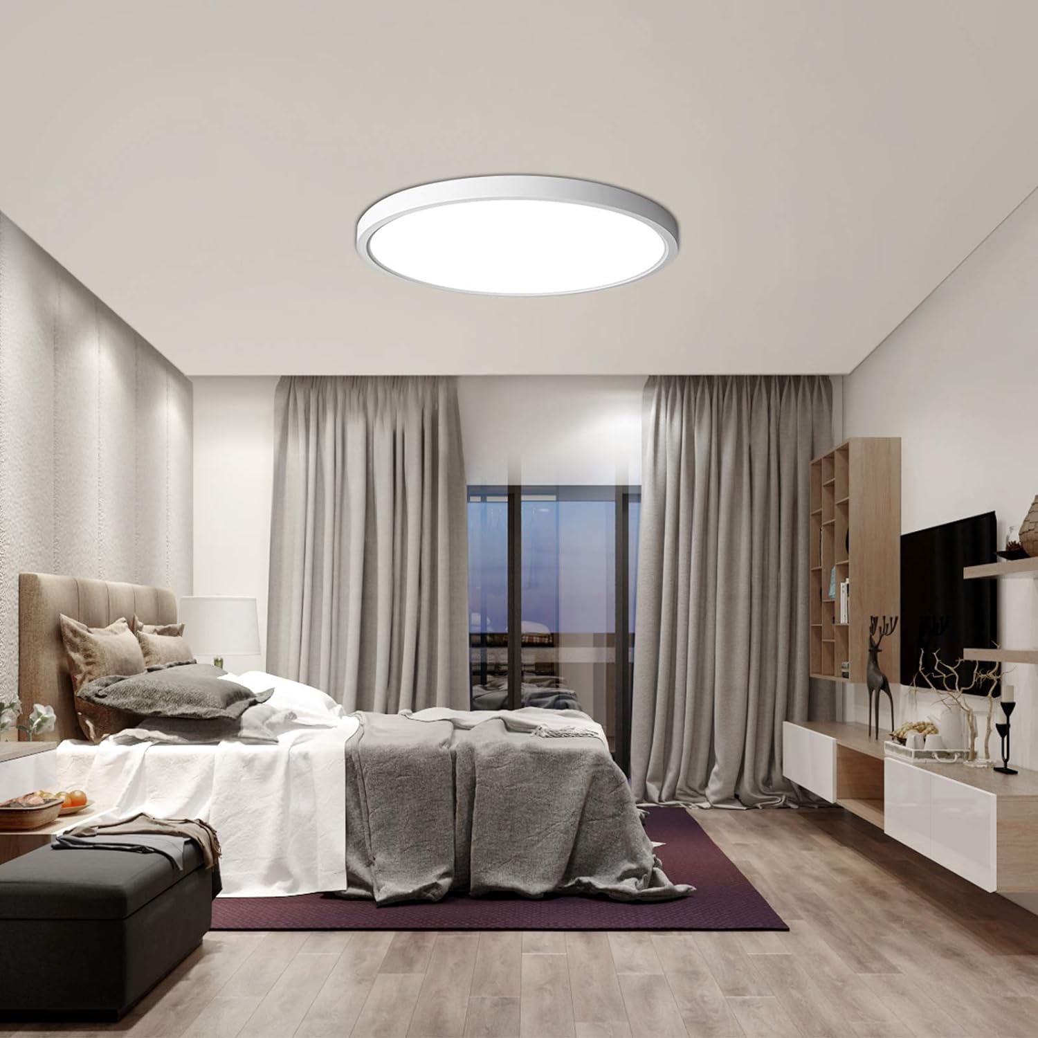 ocioc 12 inch Flush Mount Ceiling Light Fixture Dimmable White, 20W, Color Temperature Selectable, Round Low Profile LED Ceiling Lights for Bedroom, Closet, Hallway, 3000K/4000K/6500K ETL Listed