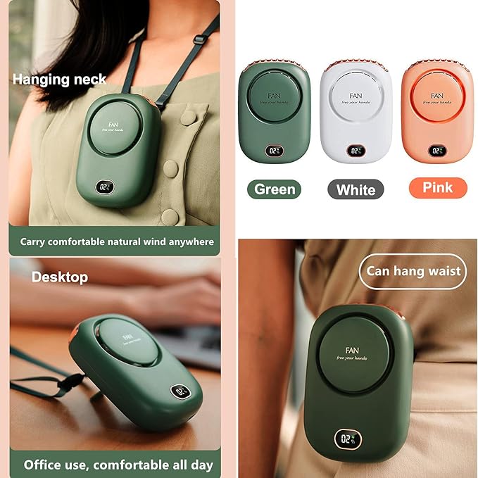 Mini Personal Fan Portable and Rechargeable with Lanyard Bracket  Hanging Neck Put on Desk Clip Waist Outdoor Cooling for Travel Camping Powerful 3 Speed Bladeless Quiet Fan, White,free and fast Shipping