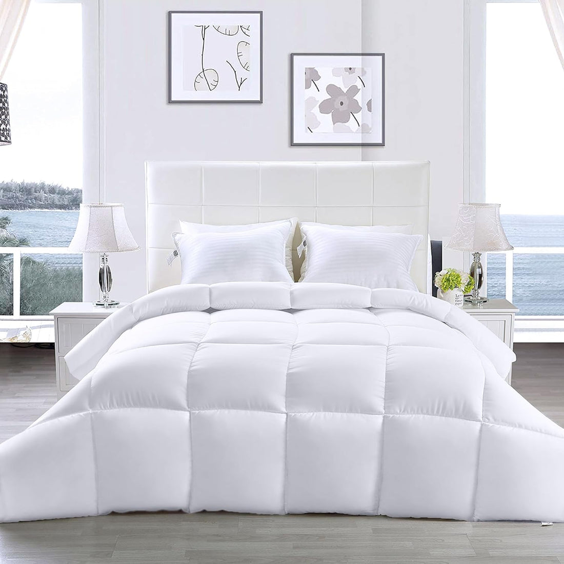 Bedding All Season Comforter - Ultra Soft Down Alternative Comforter - Plush Siliconized Fiberfill Duvet Insert - Box Stitched (Queen, White). Free shipping fast delivery.