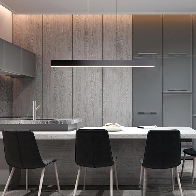 Linear LED Pendant Light Black, 31W Dimmable Dining Room Light Fixtures,ETL Certified, Modern Ceiling Hanging Kitchen Island Lighting Fixtures, 35.4"L Linear Chandelier, 3000K,fast and free shipping.