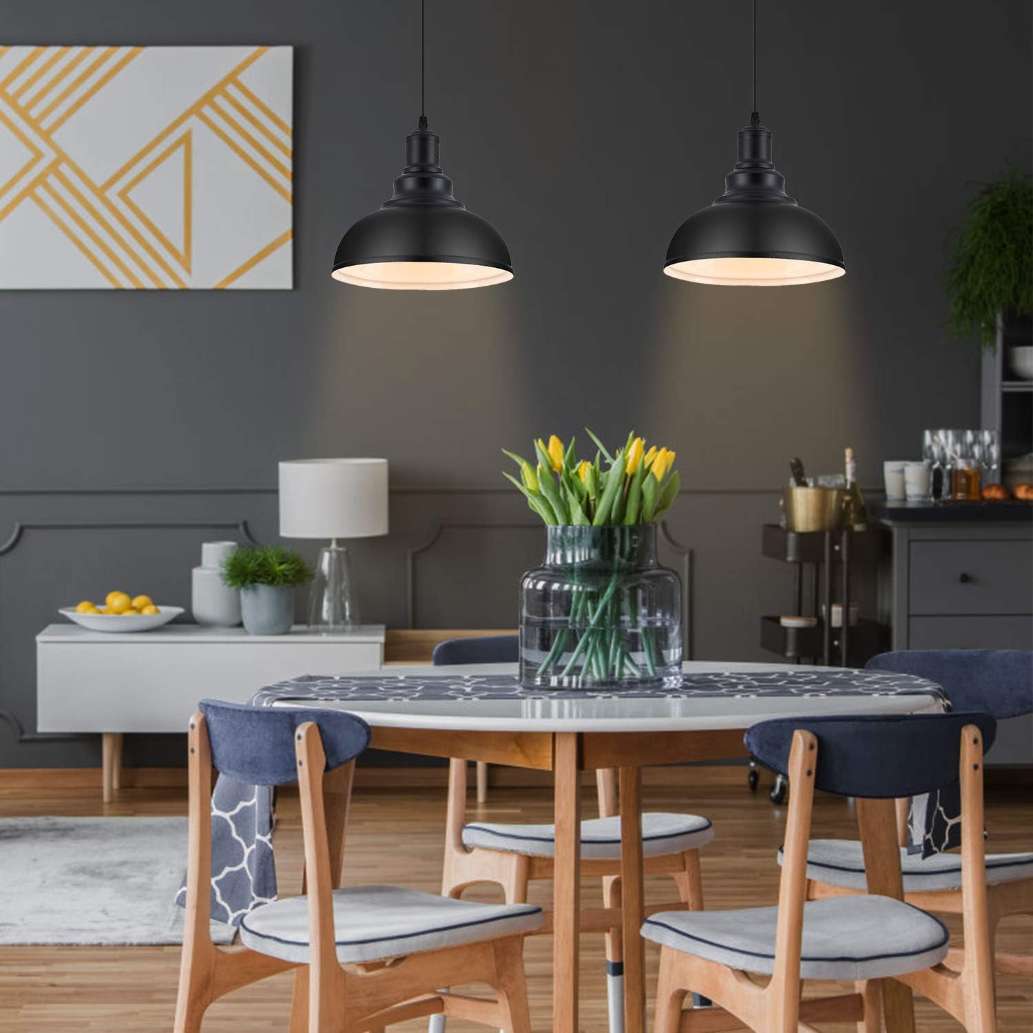 Pendant Lighting Vintage Industrial Fixtures, Black Metal Farmhouse Lights, Ceiling Lamp for Kitchen Home Island Dining Room Bedroom, 11.4 inches,Free and fast shipping.