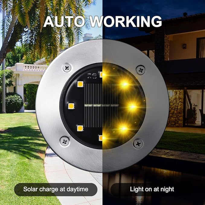 Solar Ground Lights Outdoor, 16 Pack 8 LED Solar Disk Lights Waterproof Garden In-ground Pathway Lights Landscape Lighting for Lawn,Yard,Deck,Patio,Walkway (Warm White),Fast and free delivery.